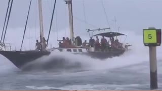 Surfin Schooner Safari - Sailboat Enters Pass With Following Sea / Breakers