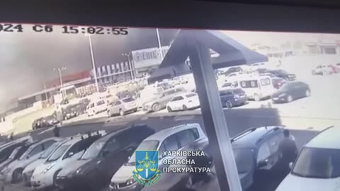 Moment of impact outside Epicentr store, Kharkiv, 2024-05-25