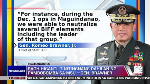 Paghihiganti, tinitingnang dahilan ng pambobomba sa MSU —Gen. Brawner