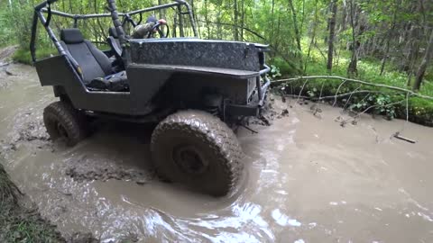 Powerful car in river water