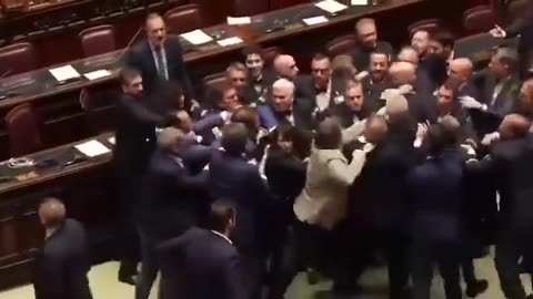 Italy's Parliament Gets Into Brawl In Heated Moment
