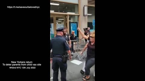 NEW YORKERS Storm child vax site, shut down PCR van 12th July