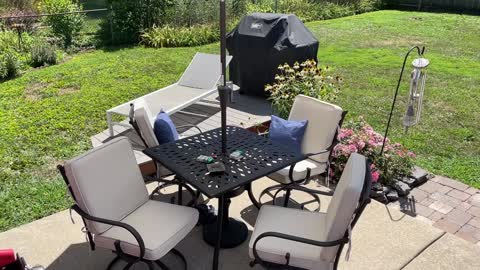 Flame&Shade Double topped Patio Umbrella review #patio #solarpowered