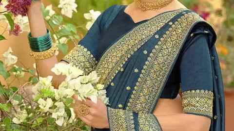 Party Wear Vichitra Silk Saree With Gold Zari Work On Border And Motifs All-Over | Exotic India Art