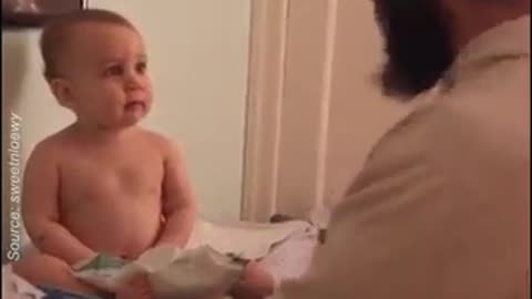Adorable Baby sings with Dad