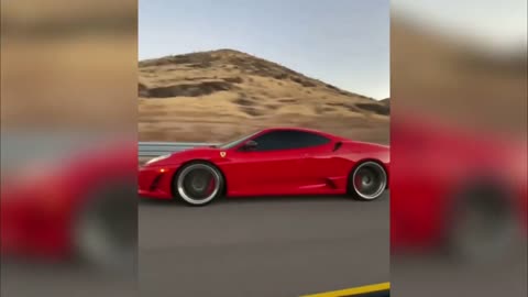 ferrari accelerating hard on the highway