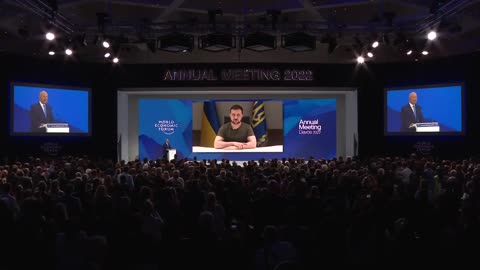 Long standing ovation for Zelensky as he appears in 1984esque style at Davos Annual Meeting 2022.