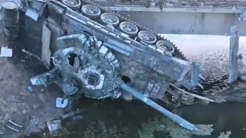 Russian T-72B Tank Fell Off Bridge In Ukraine