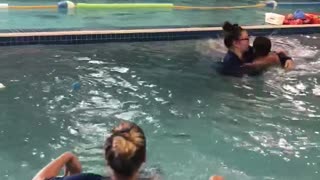 Baby Learns How to Swim at Early Age