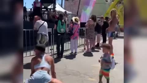 Perverted man shakes his butt for toddler