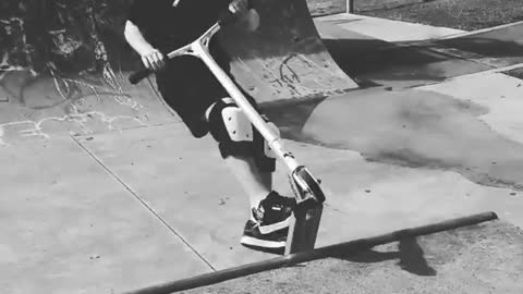 Collab copyright protection - boy on scooter halfpipe grayscale