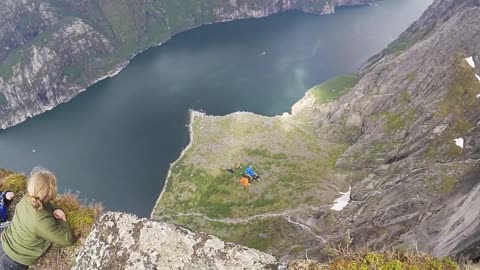 Huge BASE Jump off Cliff