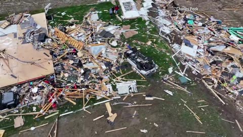 Drone video of tornado damage in Elkhorn, Nebraska