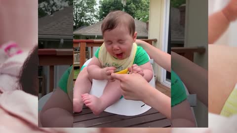 Baby eating lemon for the first time (short video)