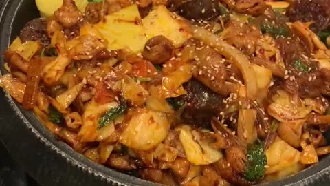Stir-fried Soondae Gopchang, a Korean food