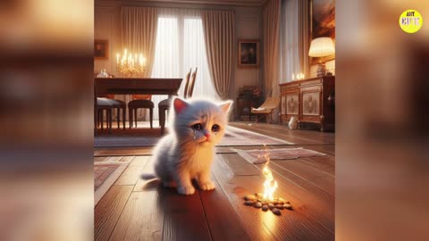 The cute little cat is on fire in front of it.। LITTLE MONK SO CUTE 🥰