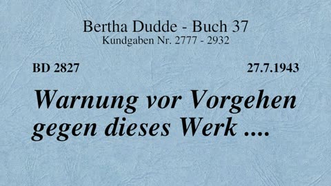 BD 2827 - WARNUNG VOR VORGEHEN GEGEN DIESES WERK ....