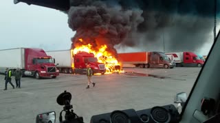 Trucks Burn in Furious Flames