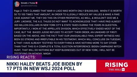 Nikki Haley CRUSHES Biden by 17 PTS in 2024 Poll, Trump SKIPS THE STAND in NY Fraud Trial: Rising