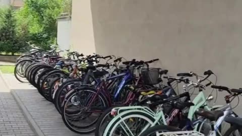 French boy in Poland shocked because bicycles are parked without chains and