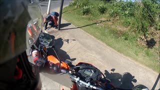 Motorcycle Crosses in Front of Truck