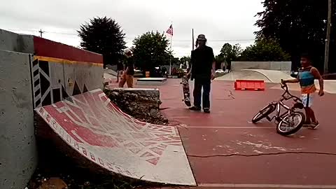 Collab copyright protection - guy on half pipe runs into kid bike