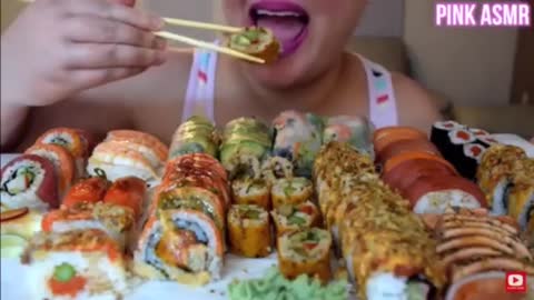 Asmr eating sushi roll