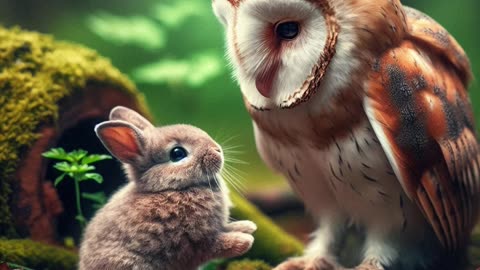 Guardian Forest Owl and Rabbit #rabbit #bunny #owl #forest #ai #shorts #like