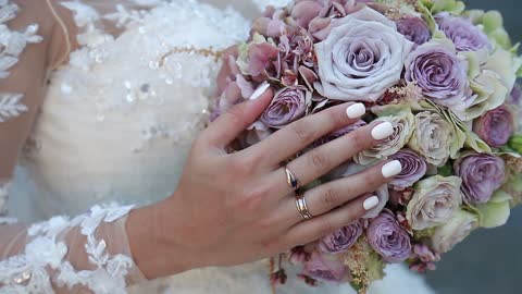 bridal bouquet wedding bride gently stroking