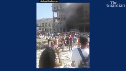 Havana explosion- social media footage shows damage to downtown hotel