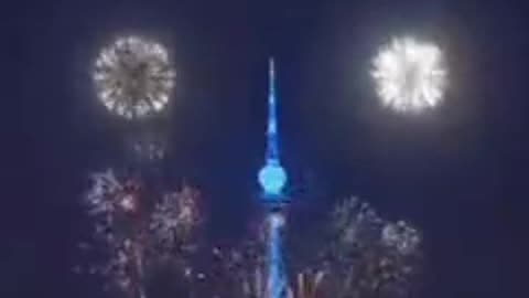 Qingdao TV Tower, projection using 5G + Project blue beam technology.