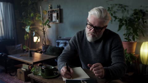 Elderly Man Writing on a Piece of Paper