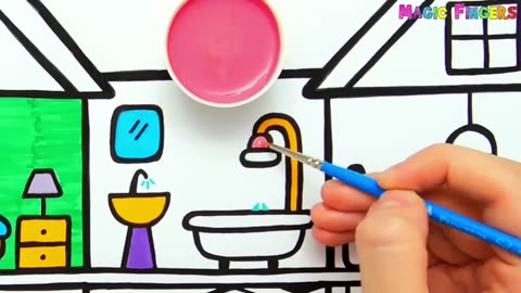 Miniature House Drawing, Painting and Coloring for Children & Toddlers | Let's Draw Together