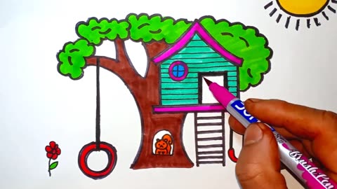 How to Draw A Tree House for Kids Drawing,Painting & Coloring || Art for Kids hub
