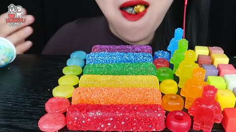 Asmr rainbow desserts kohatuto edible Lego cube ASMR slime