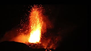 Stromboli Volcano Erupts at Night