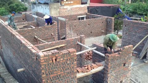 Building Brick Walls Using Sand And Cement Is Easily - Building A House With Low Cost