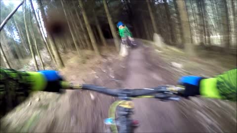 Blue gloves follow guy mtb faceplant