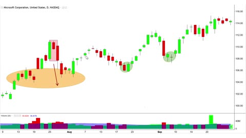 Harami (Candlestick Charting Pattern) Example Case Study With MSFT Stock Chart