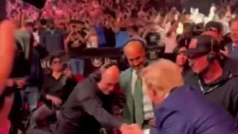 Two legends shaking hands 🙌 Trump X Joe Rogan #ufc302