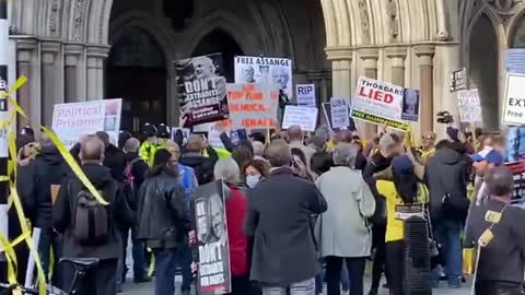 Big protest at the High Court supporting the release of Julian Assange in London, UK