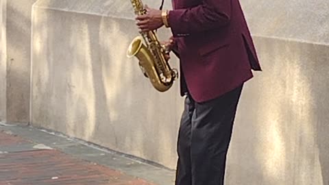 Philadelphia Street Musician Jams on the Saxophone for a Minute, WalkinAndTalkinAcrossAmerica