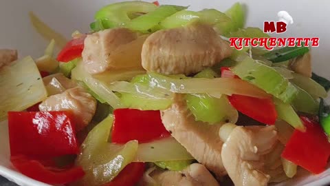 Celery and chicken first fry the meat or fry the celery first? how to make the meat silky n tender