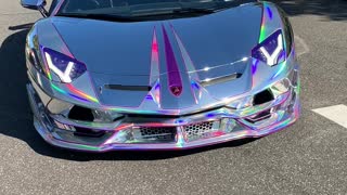 Rainbow Chrome Lambo Pulls out of Parking Spot