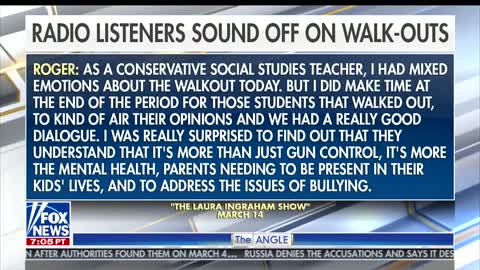 Laura Ingraham criticizes political student Walkout Day