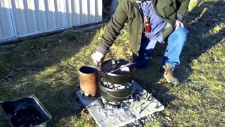Outside cooking in a dutch oven