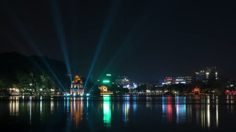 Beautiful lights over Hoan Kiem Lake