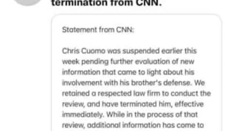 Cnn announced that they had suspended indefinitely CNN has now fired Chris Fredo Cuomo