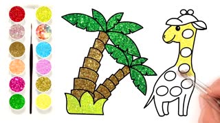 Drawing and Coloring for Kids - How to Draw Giraffe and Palm