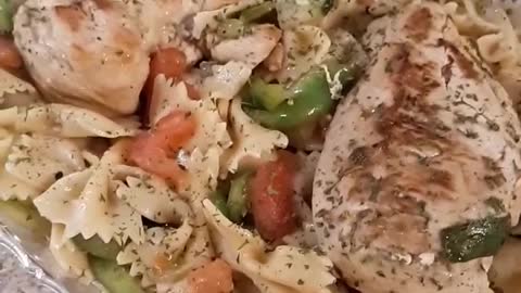 Chicken breast cori' with green peppers & bowtie pasta. Coming soon....